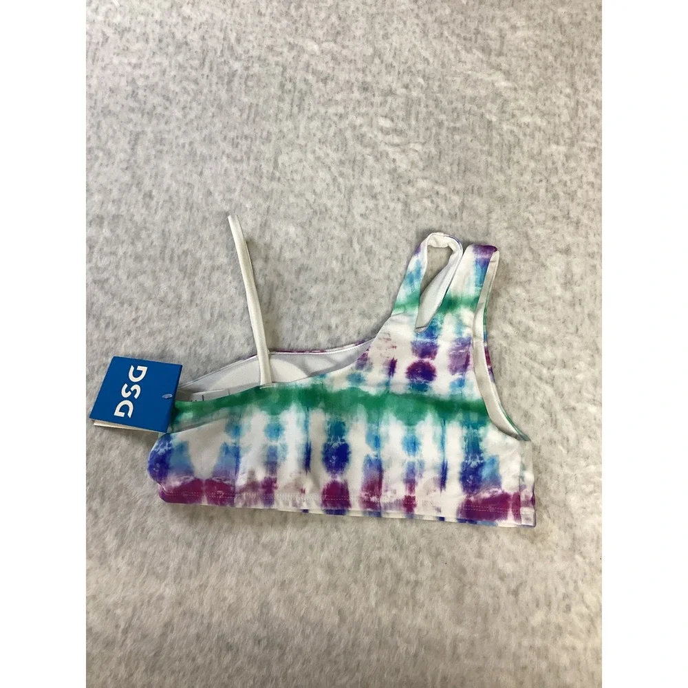 DSG Girls Asymmetric‎ Swim Top Tide Dye Multi Size Medium NWT 50+ UV Protection